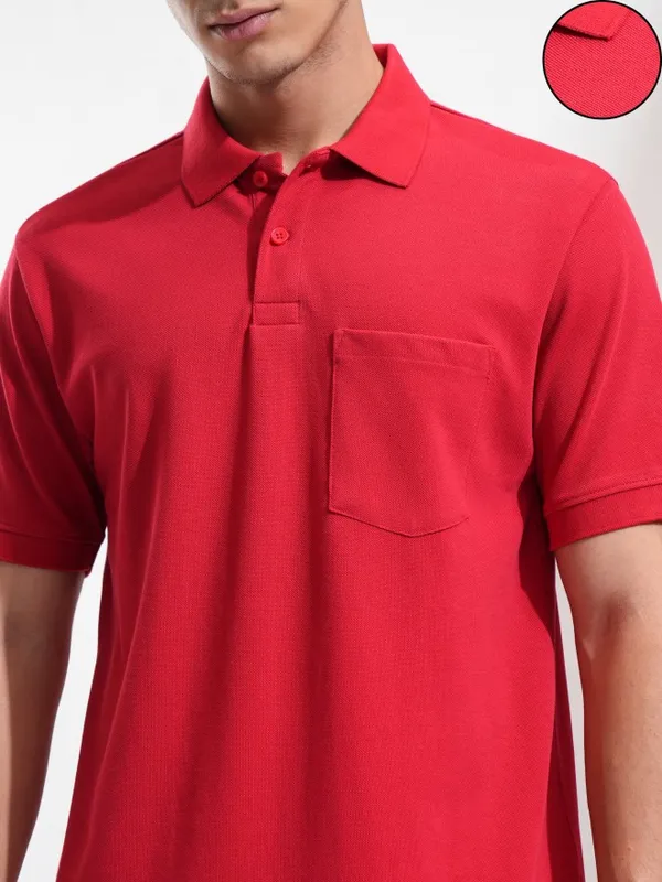 Highlander Men Maroon Solid Polo Collar T-Shirt