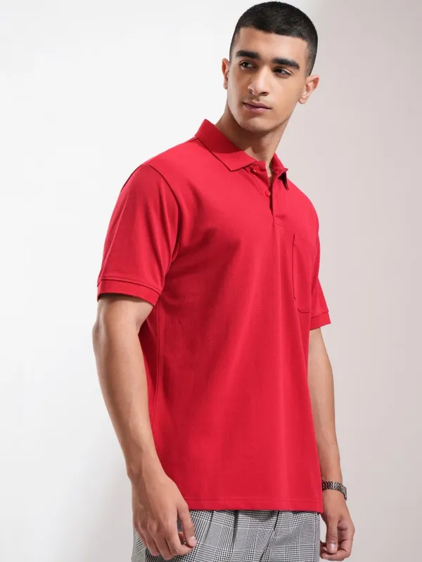 Highlander Men Maroon Solid Polo Collar T-Shirt