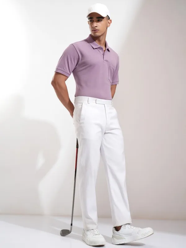 Highlander Men Mauve Solid Polo Collar T-Shirt