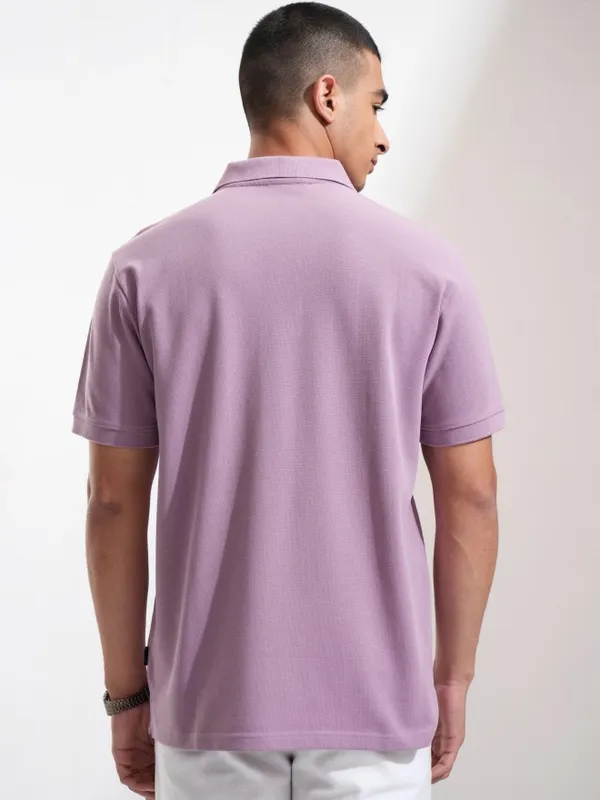 Highlander Men Mauve Solid Polo Collar T-Shirt