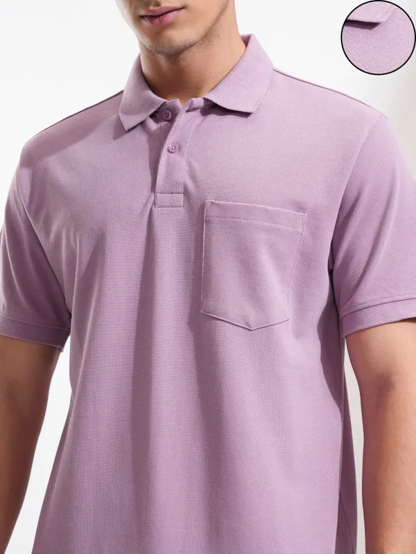 Highlander Men Mauve Solid Polo Collar T-Shirt