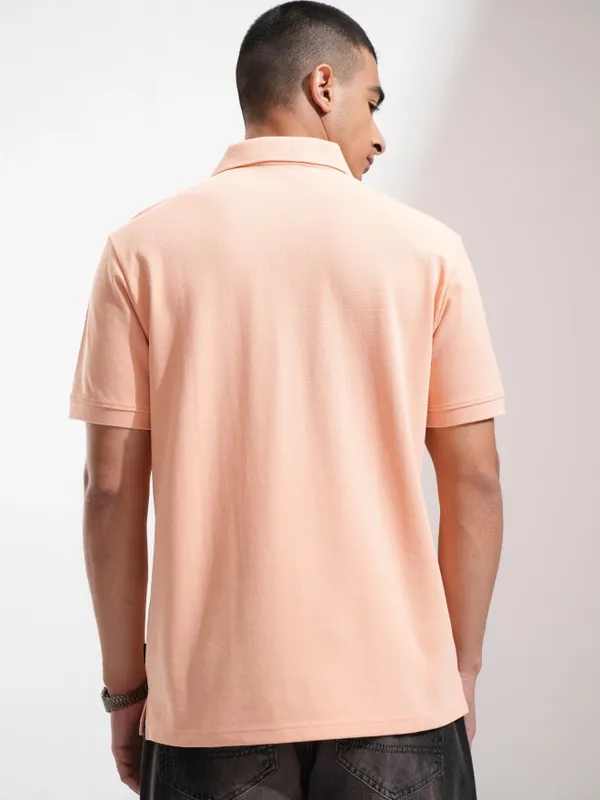 Highlander Men Coral Solid Polo Collar T-Shirt