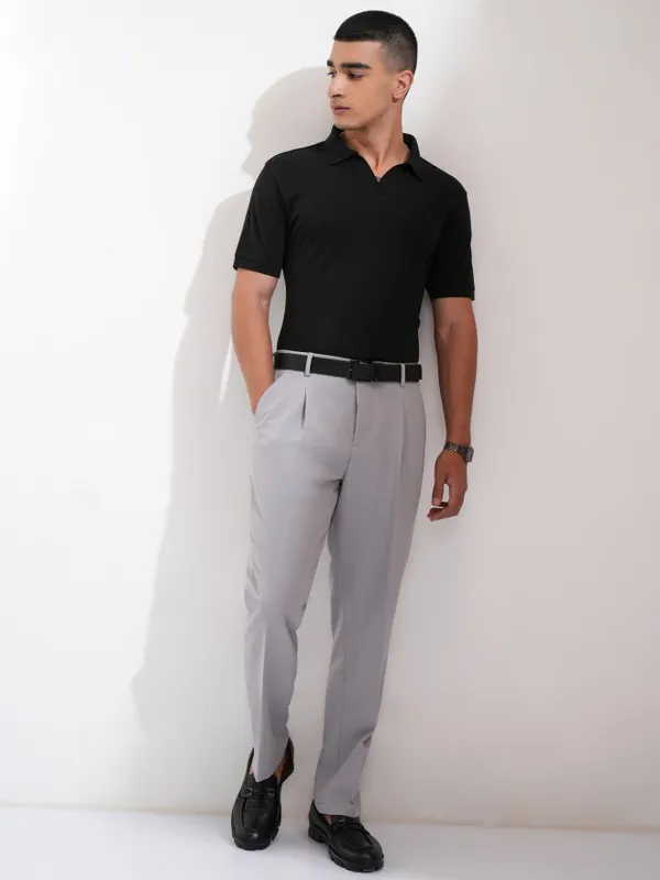 Highlander Men Black Solid Polo Collar T-Shirt