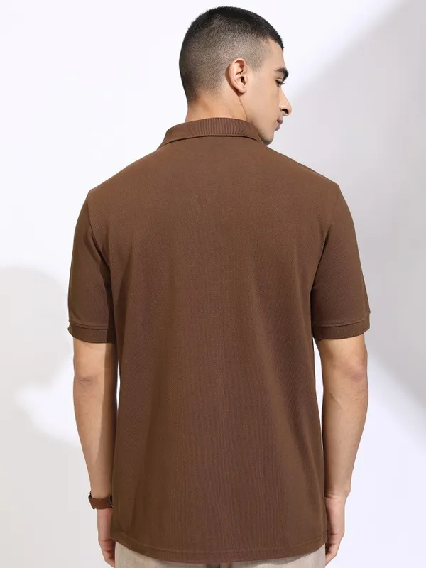 Highlander Men Brown Solid Polo Collar T-Shirt