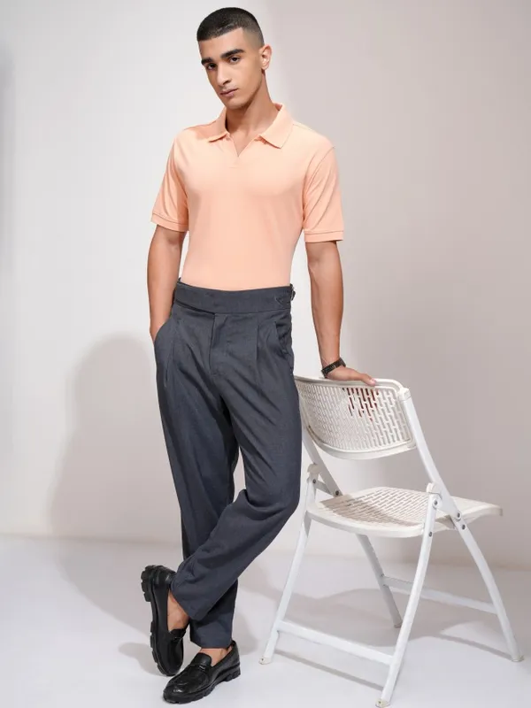 Highlander Men Coral Solid Polo Collar T-Shirt