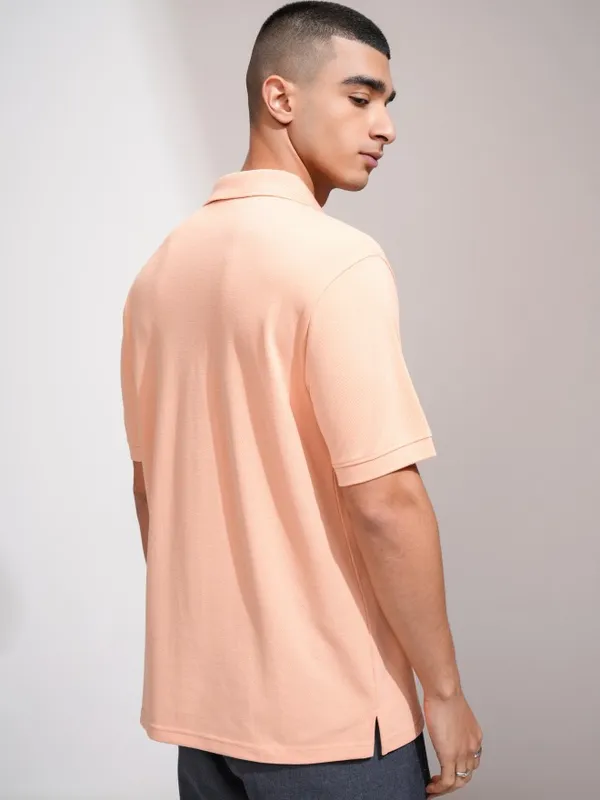 Highlander Men Coral Solid Polo Collar T-Shirt