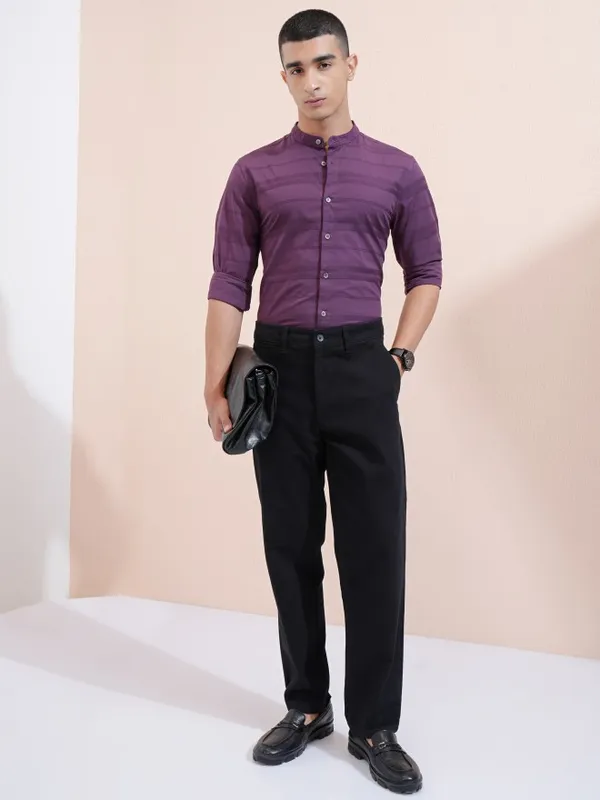Highlander Men Purple Striped Regular Fit Casual Shirt