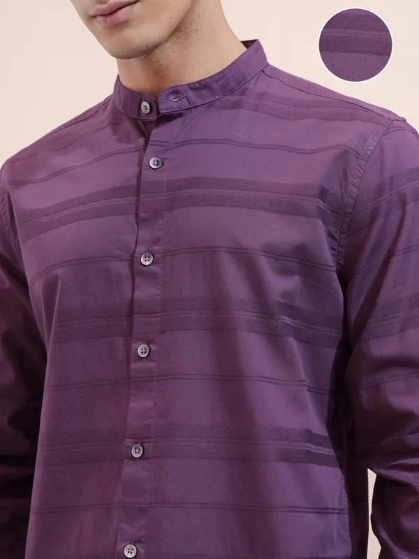 Highlander Men Purple Striped Regular Fit Casual Shirt
