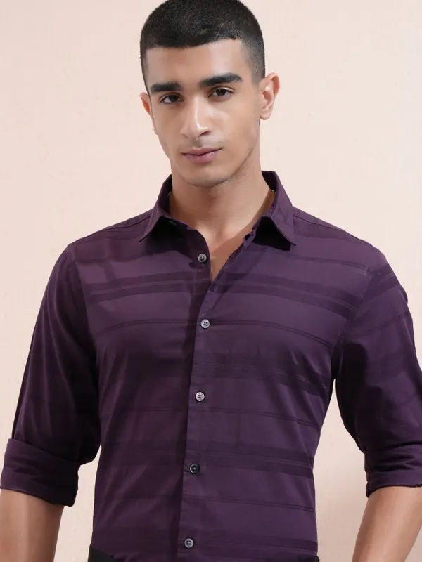 Highlander Men Purple Striped Regular Fit Casual Shirt