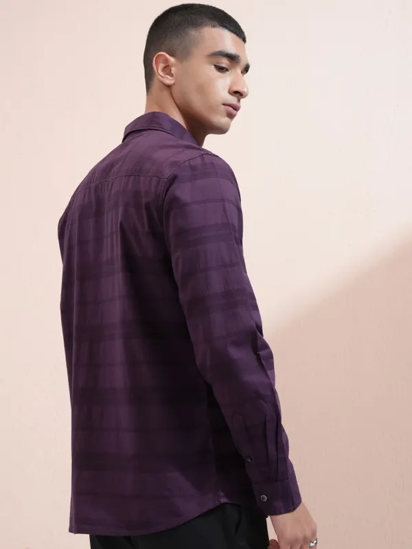 Highlander Men Purple Striped Regular Fit Casual Shirt