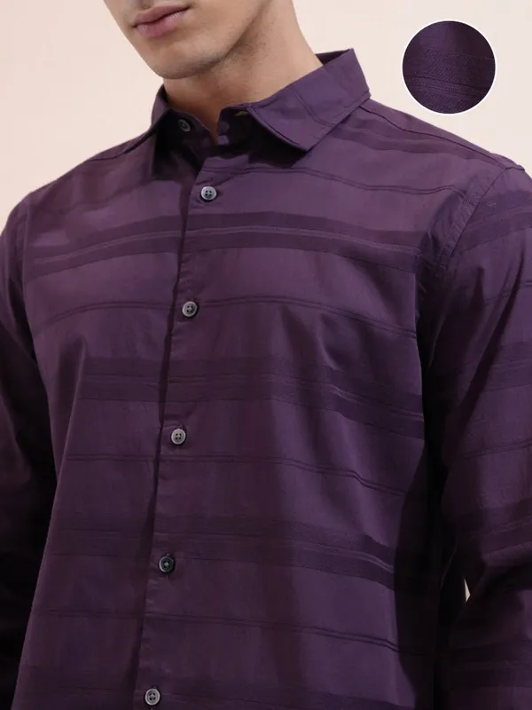 Highlander Men Purple Striped Regular Fit Casual Shirt