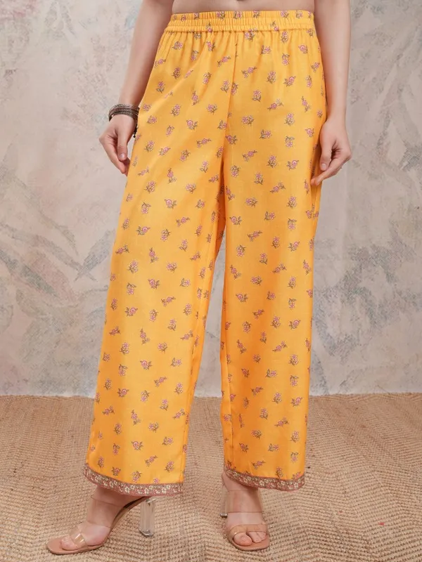 Vishudh Women Mustard Printed Kurta With Palazzos And Dupatta