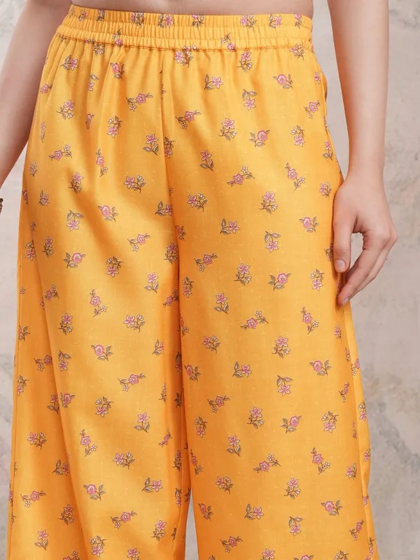 Vishudh Women Mustard Printed Kurta With Palazzos And Dupatta
