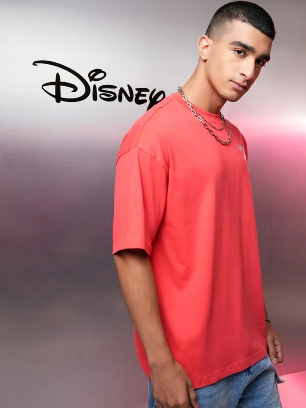 Disney By Highlander Men Red Monsters Inc. Printed Oversized Fit T-Shirt