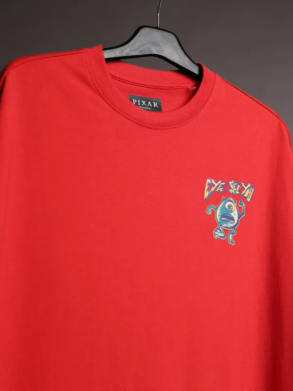 Disney By Highlander Men Red Monsters Inc. Printed Oversized Fit T-Shirt