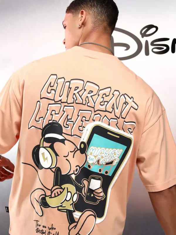 Mickey Mouse Men Printed Round Neck Oversized Fit T-Shirt
