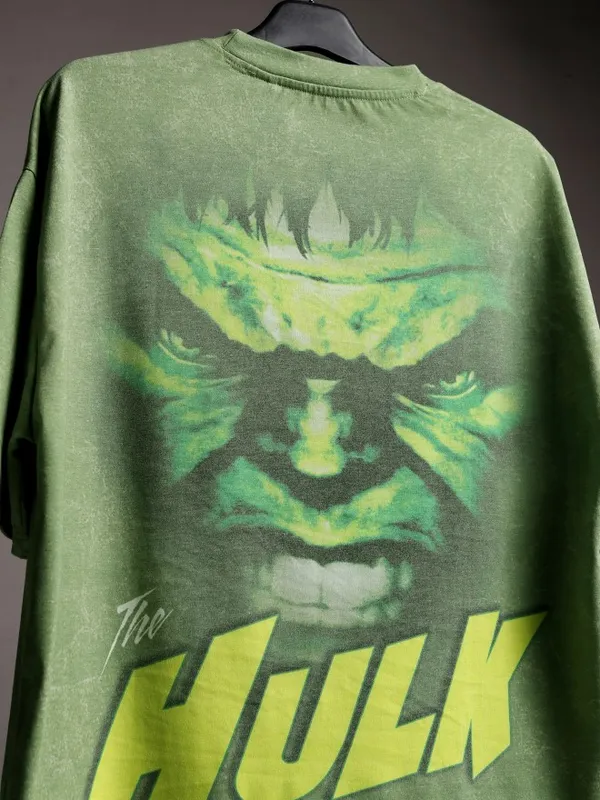 Marvel By Highlander Men Green Hulk Printed Oversized Fit T-Shirt
