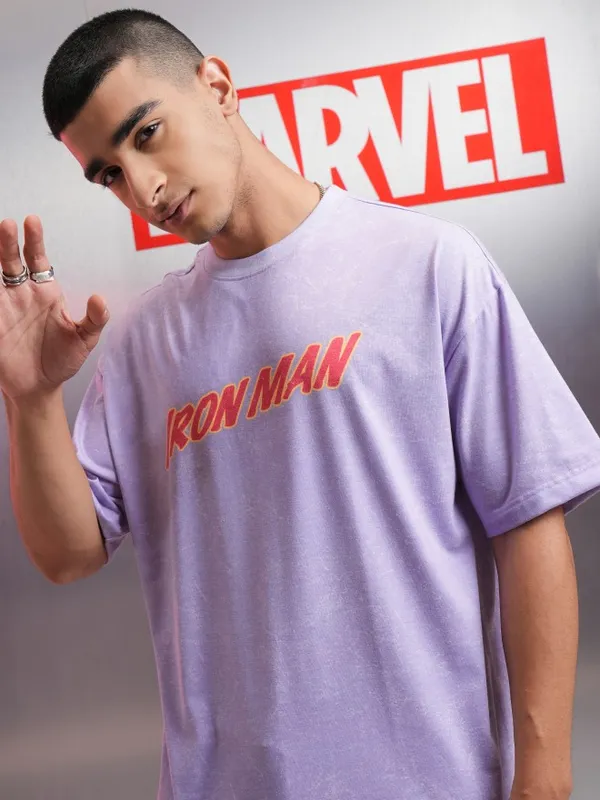 Marvel By Highlander Men Violet Iron Man Printed Round Neck Oversized Fit T-Shirt