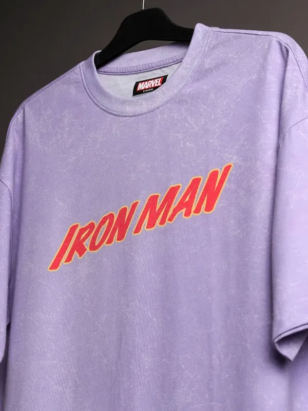 Marvel By Highlander Men Violet Iron Man Printed Round Neck Oversized Fit T-Shirt