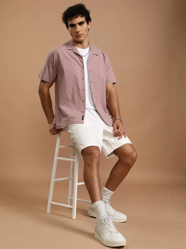 Highlander Men Maroon Self Design Relaxed Fit Casual Shirt