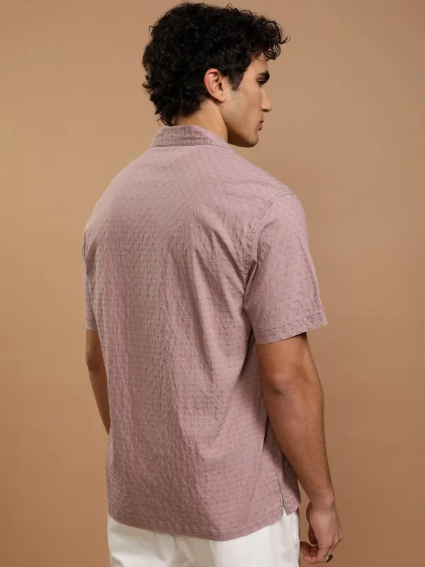 Highlander Men Maroon Self Design Relaxed Fit Casual Shirt