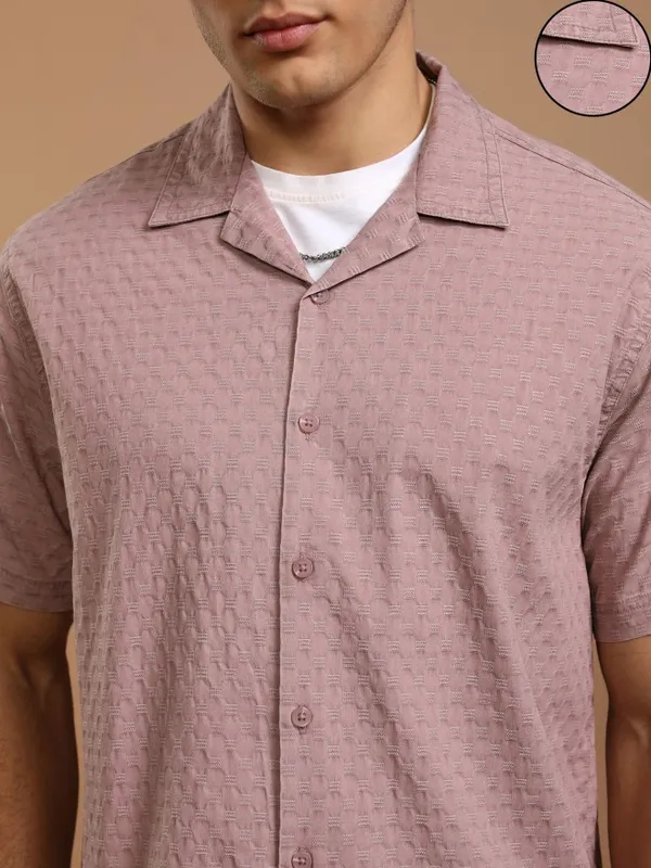 Highlander Men Maroon Self Design Relaxed Fit Casual Shirt