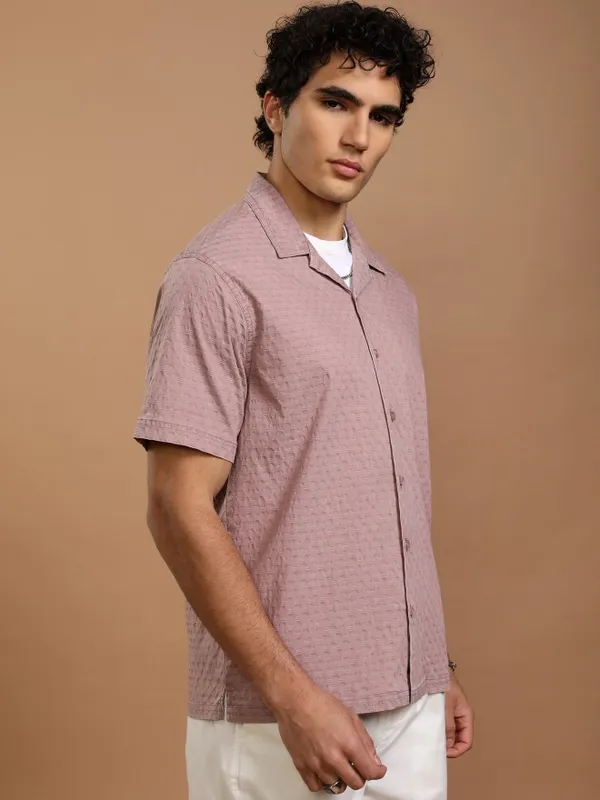 Highlander Men Maroon Self Design Relaxed Fit Casual Shirt