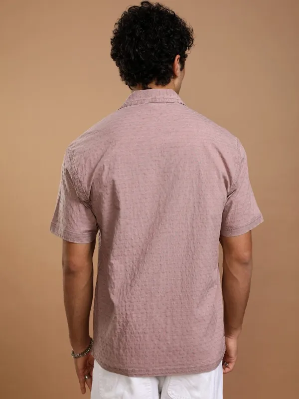 Highlander Men Maroon Self Design Relaxed Fit Casual Shirt