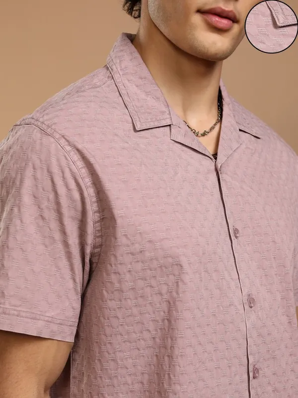 Highlander Men Maroon Self Design Relaxed Fit Casual Shirt