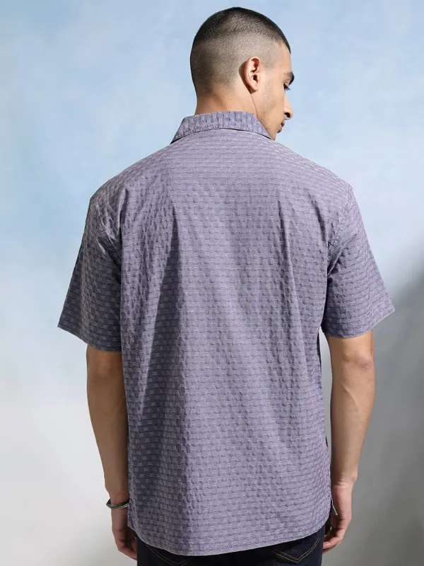 Highlander Men Blue Textured Relaxed Fit Casual Shirt