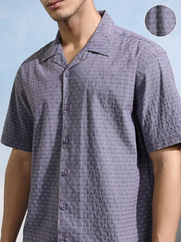 Highlander Men Blue Textured Relaxed Fit Casual Shirt