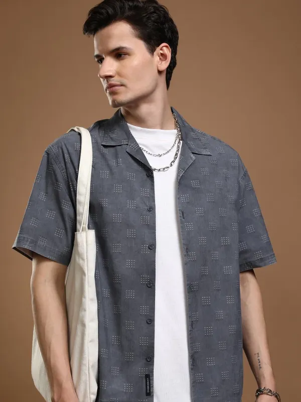 Highlander Men Blue Faded Oversized Fit Casual Shirt