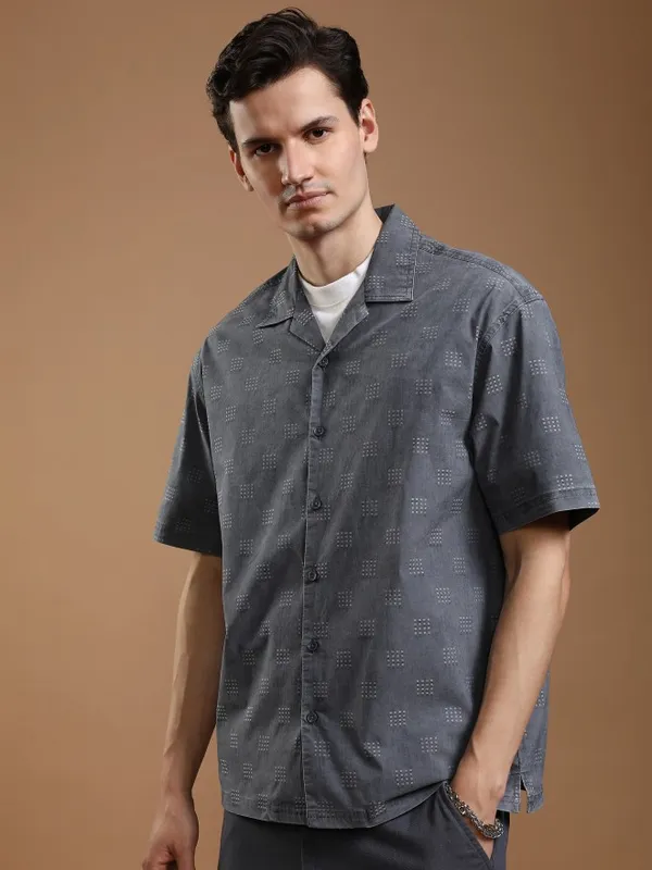 Highlander Men Blue Faded Oversized Fit Casual Shirt