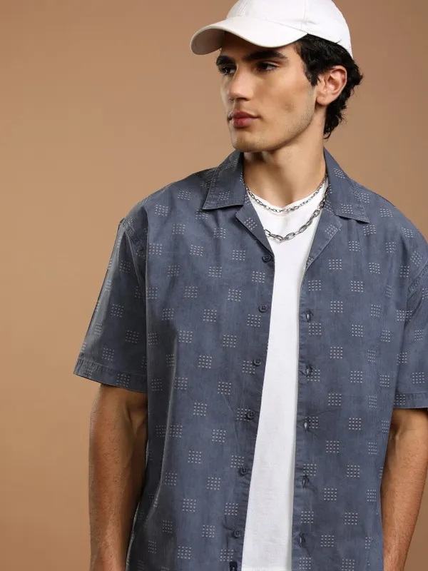 Highlander Men Blue Faded Oversized Fit Casual Shirt