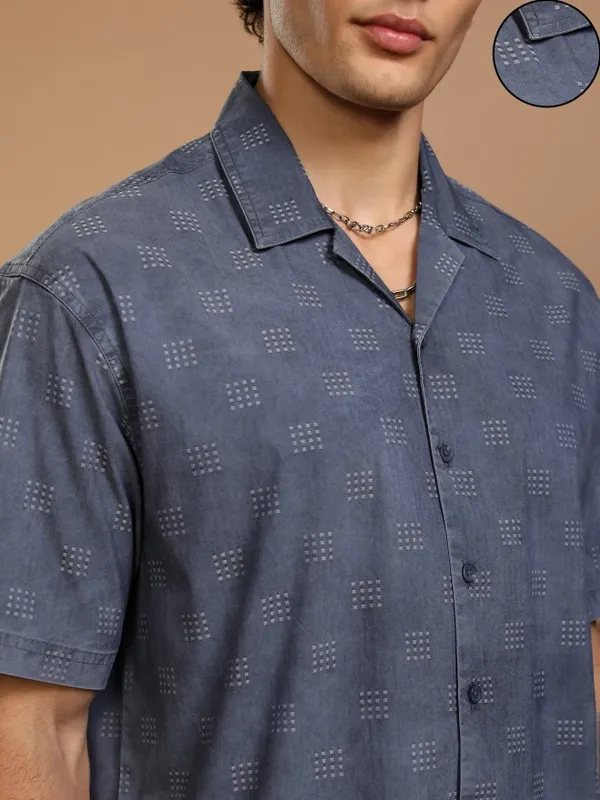 Highlander Men Blue Faded Oversized Fit Casual Shirt