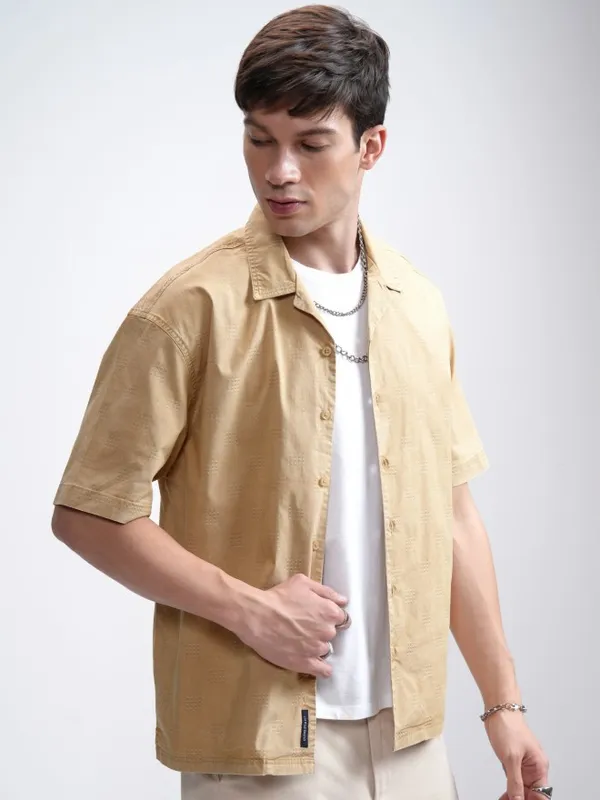 Highlander Men Mustard Solid Oversized Fit Casual Shirt