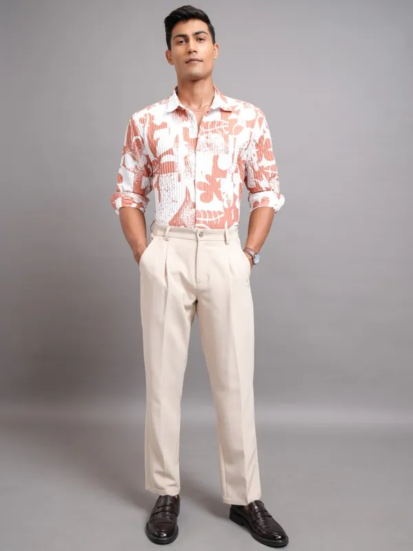 Highlander Men White Printed Regular Fit Casual Shirts