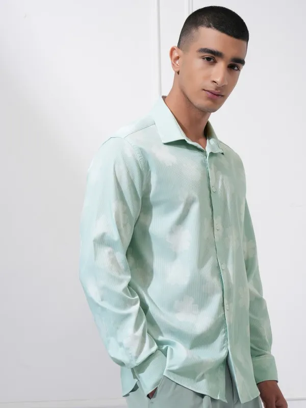 Highlander Men Green Printed Slim Fit Casual Shirt
