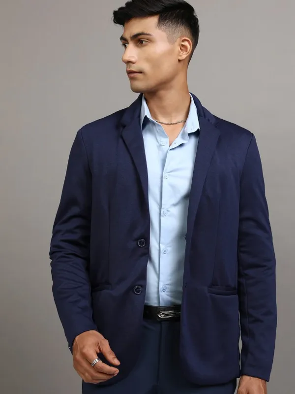 Locomotive Men Blue Solid Slim Fit Casual Shirt