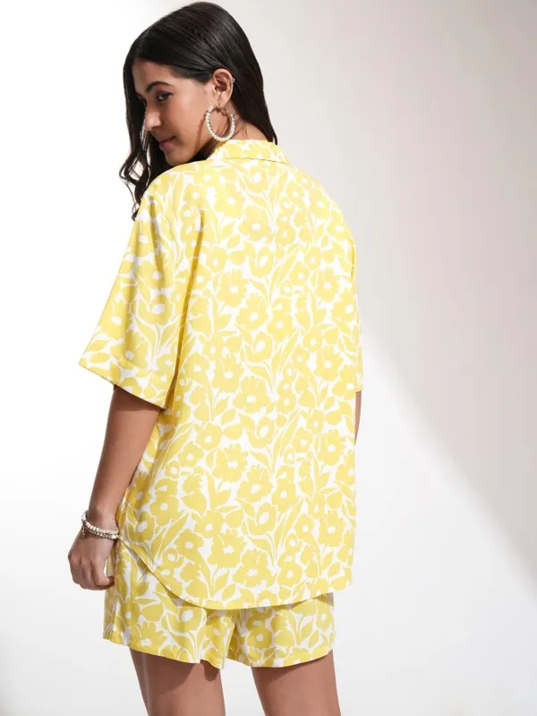 Tokyo Talkies Women Yellow Shirt With Shorts Co-Ords