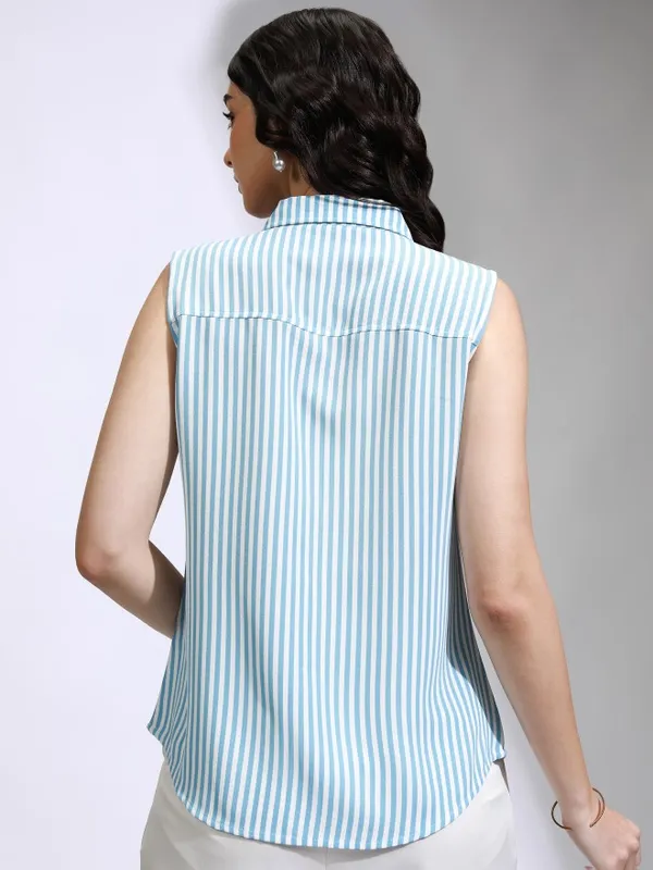 Tokyo Talkies Women Blue Striped Regular Fit Casual Shirt