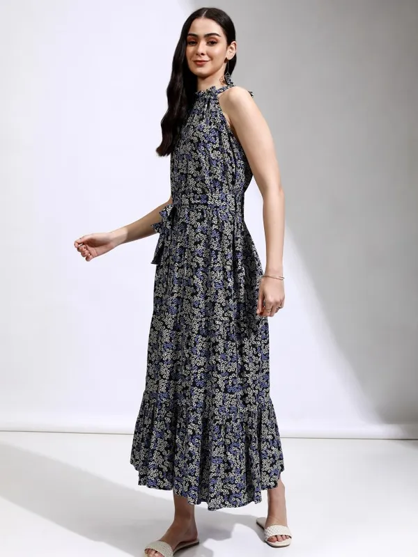 Tokyo Talkies Women Black Printed Fit And Flare Dress