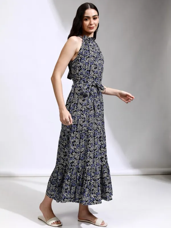 Tokyo Talkies Women Black Printed Fit And Flare Dress