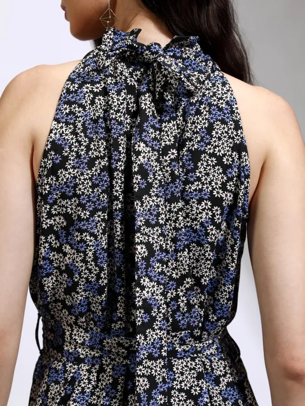 Tokyo Talkies Women Black Printed Fit And Flare Dress