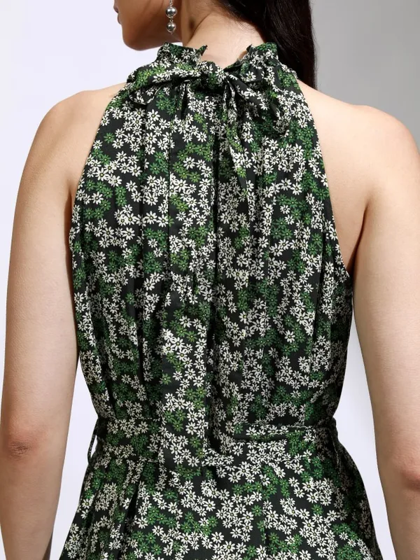 Tokyo Talkies Women Green Printed Fit And Flare Dress