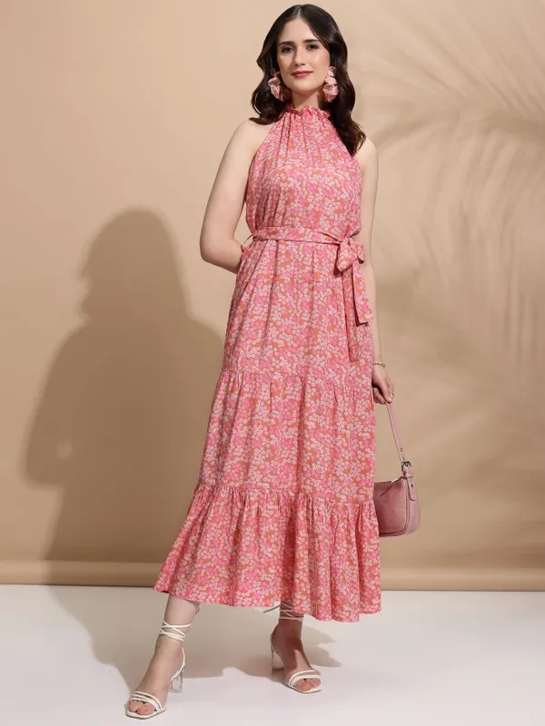 Tokyo Talkies Women Rust Printed Fit And Flare Dress