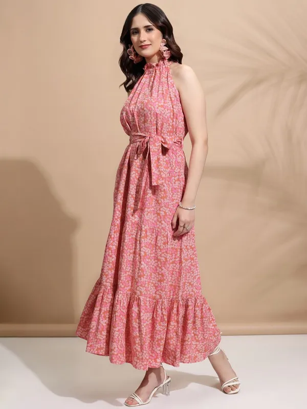 Tokyo Talkies Women Rust Printed Fit And Flare Dress