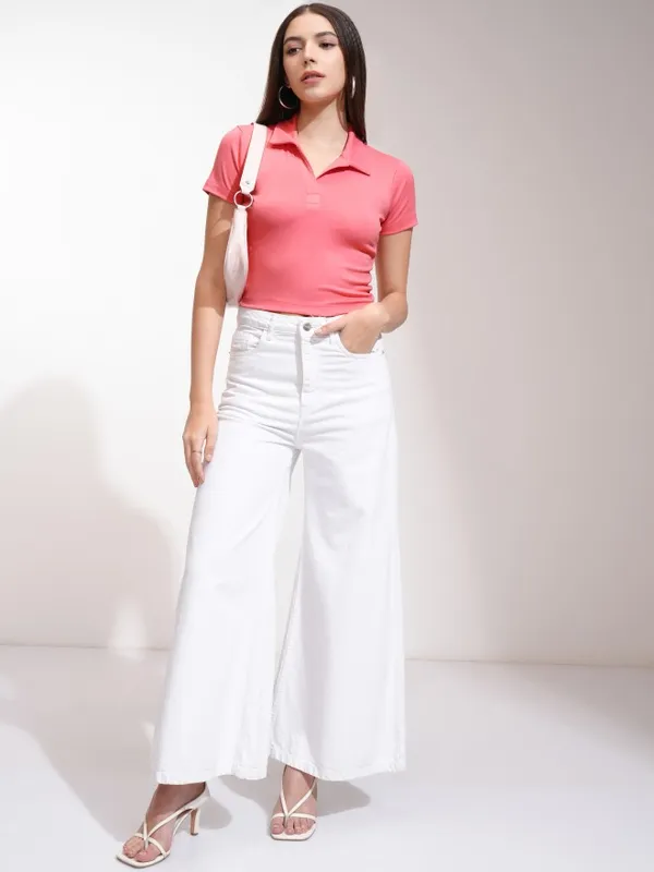 Tokyo Talkies Women Pink Solid Fitted Top