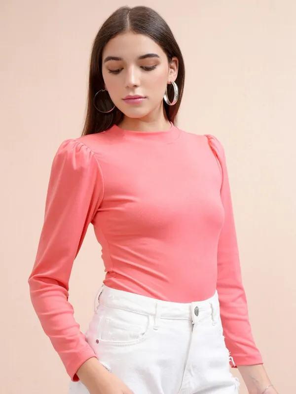 Tokyo Talkies Women Pink Solid Fitted Top