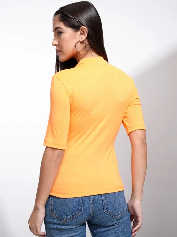 Tokyo Talkies Women Orange Solid Fitted Top